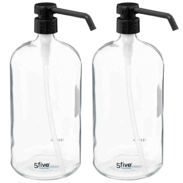 5Five Zeeppompje/dispenser - 2x - glas - transparant - 1 liter - navulbaar -