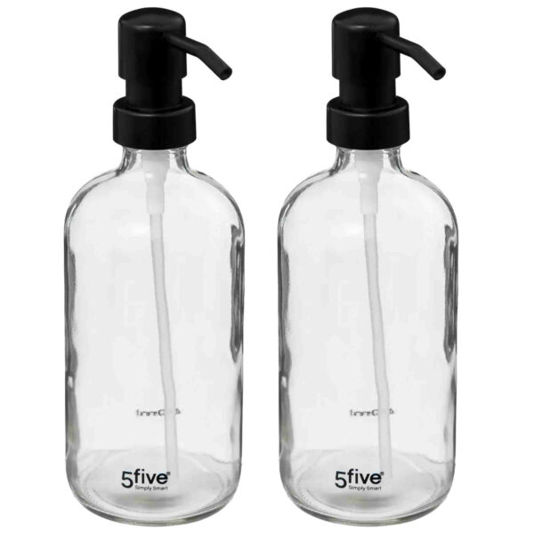 5five Zeeppompje/dispenser - 2x - van glas - transparant - 450 ml